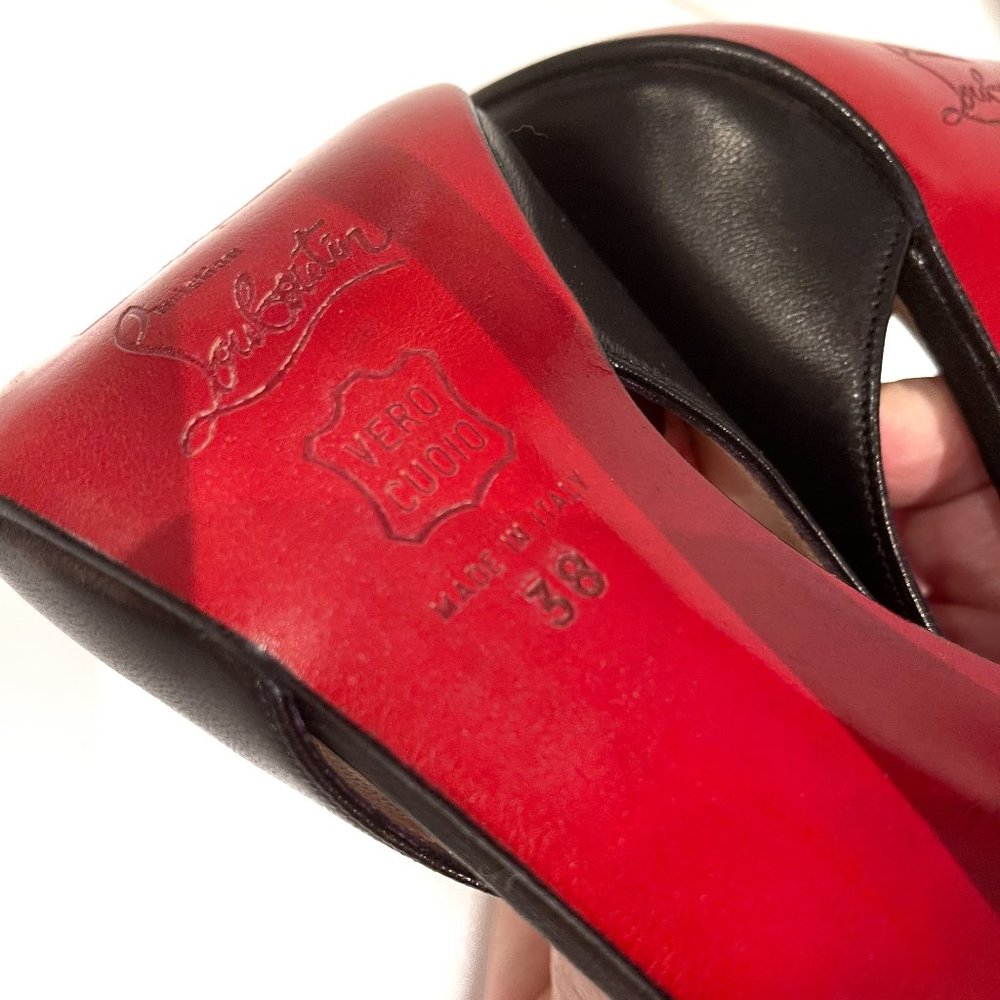 Christian Louboutin Black Heels Ankle Lace Tie with Red Soles - Picture 6 of 16